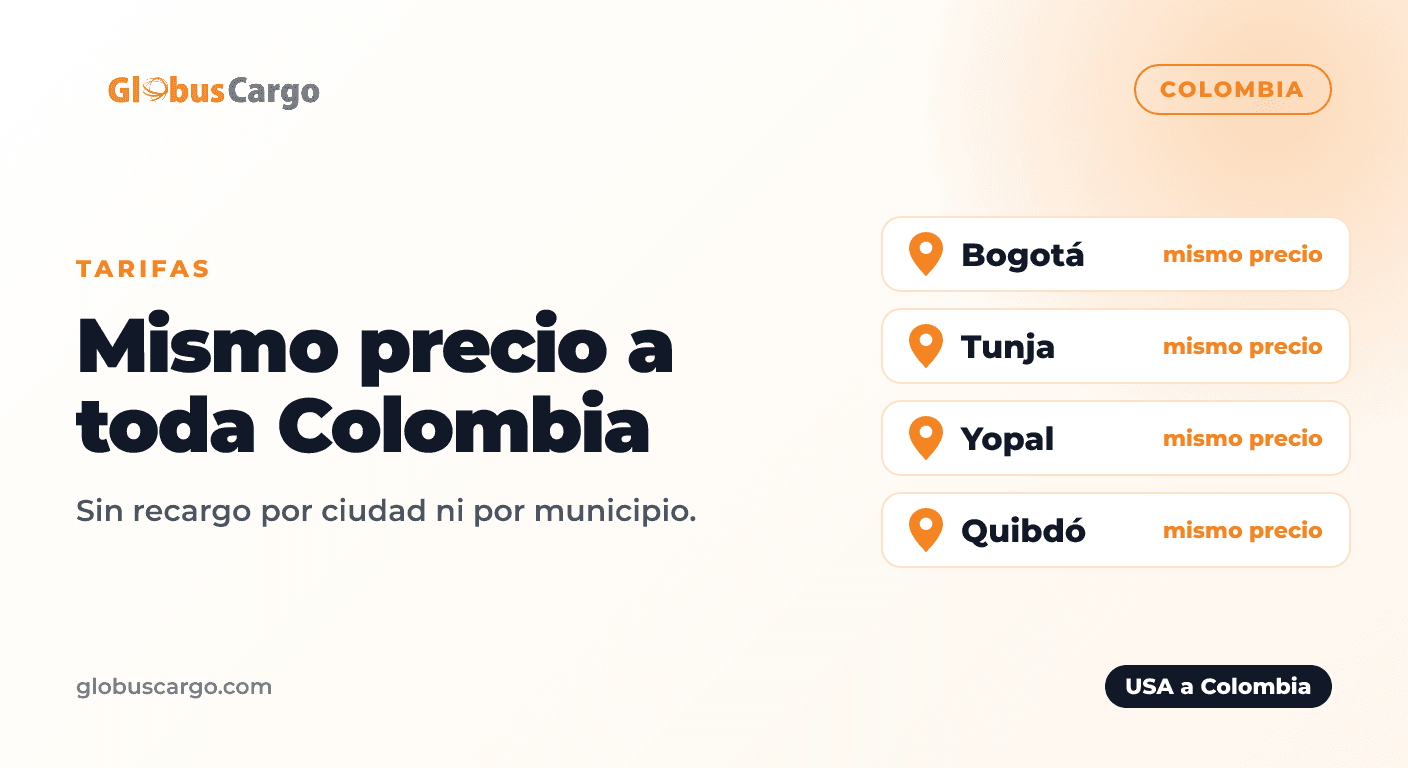 Mapa de Colombia con el mismo precio de envío desde USA a todas las ciudades
