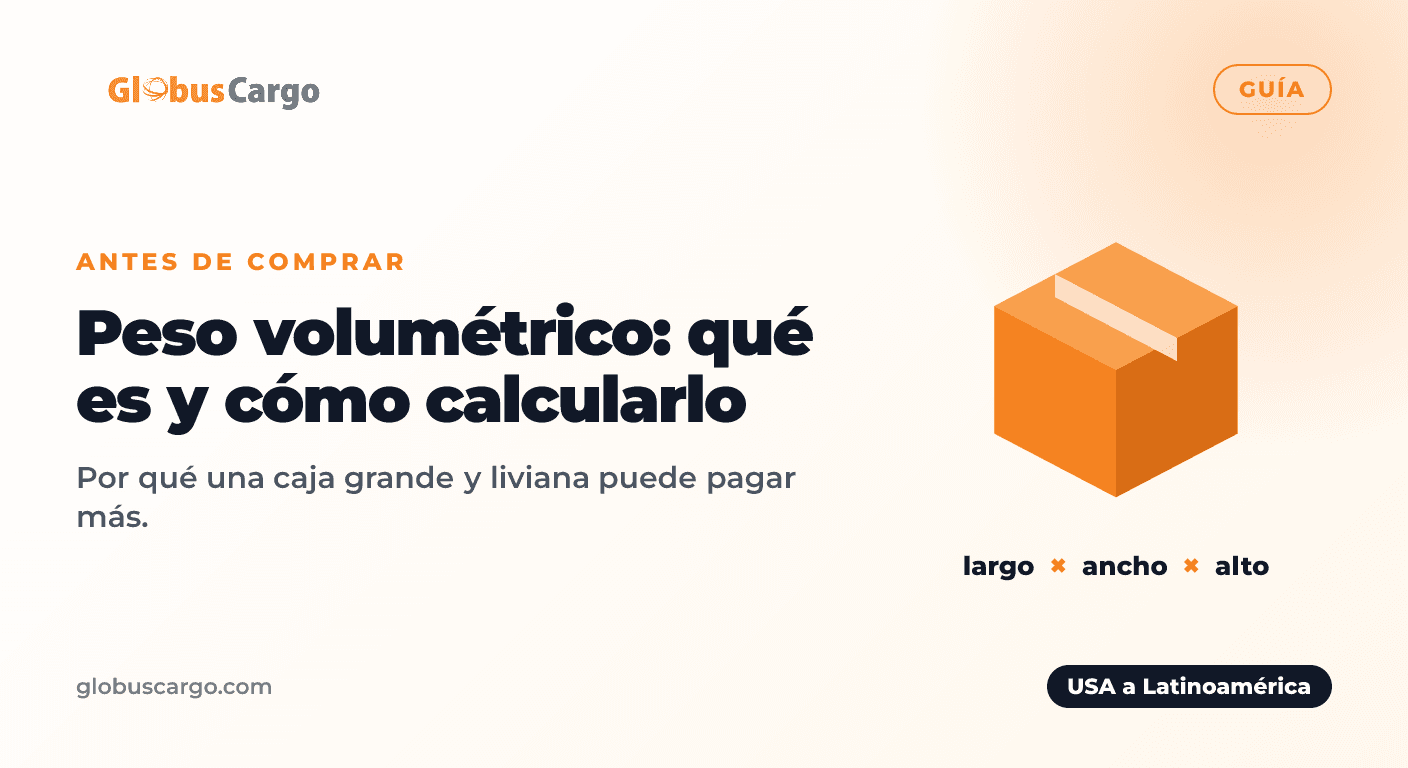 Caja con flechas de largo, ancho y alto para calcular el peso volumétrico